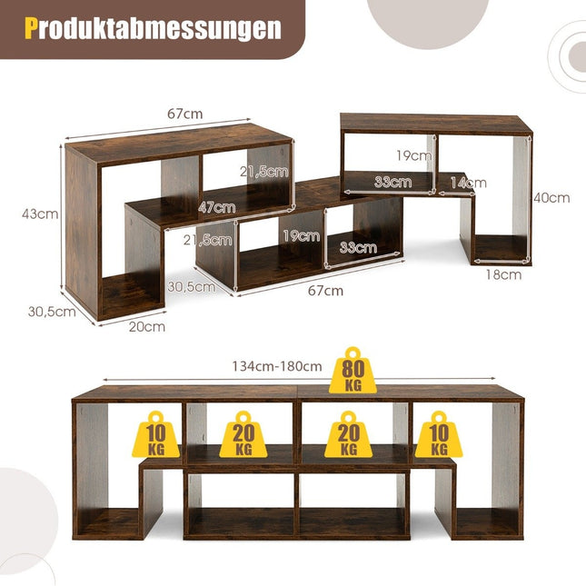Třídílný dřevěný TV stolek pro televize do 65" volně kombinovatelný, hnědý