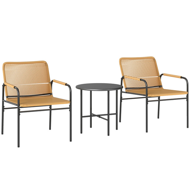 3 stuks Rotan bistroset, zitgroep, tuinset met 2 tuinstoelen, salontafel, balkonmeubelset voor tuin, terras, staal, geel | Aosoom