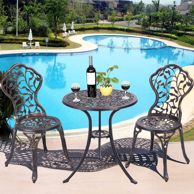 Třídílný bistro set z litého hliníku v antickém stylu, balkonová sestava, zahradní stůl se 2 židlemi, černý