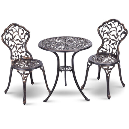 Třídílný bistro set z litého hliníku v antickém stylu, balkonová sestava, zahradní stůl se 2 židlemi, černý