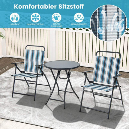 Třídílný balkonový set, bistro stolek se 2 skládacími židlemi, sedací sestava s robustním kovovým rámem