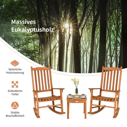 Třídílný bistro set s houpacími křesly z přírodního eukalyptového dřeva