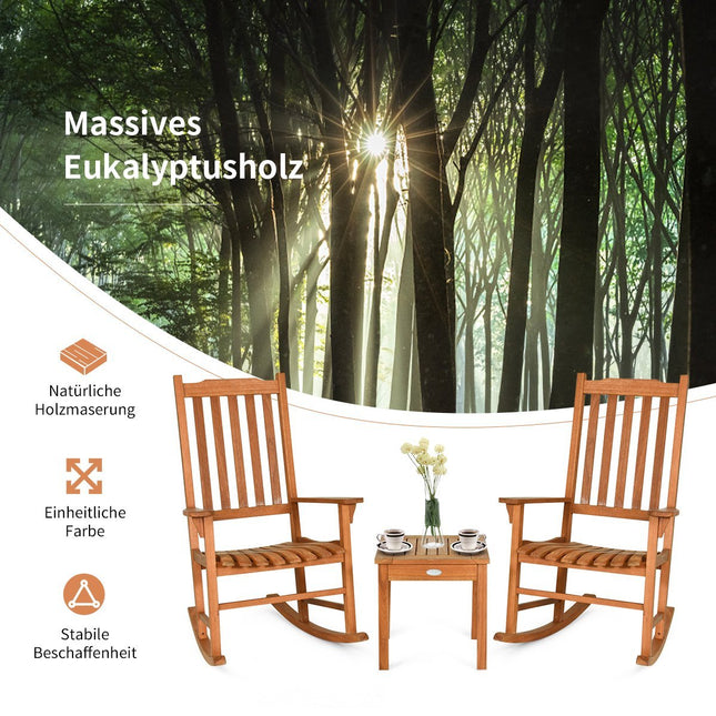 Třídílný bistro set s houpacími křesly z přírodního eukalyptového dřeva