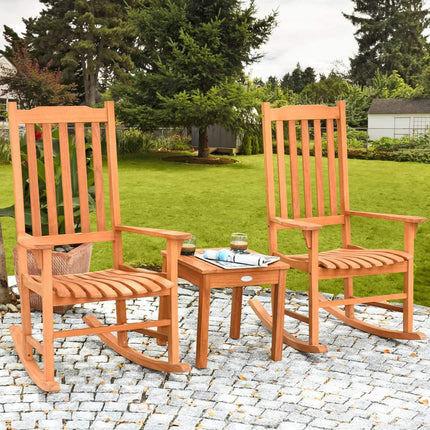 Třídílný bistro set s houpacími křesly z přírodního eukalyptového dřeva