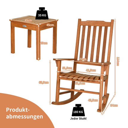Třídílný bistro set s houpacími křesly z přírodního eukalyptového dřeva