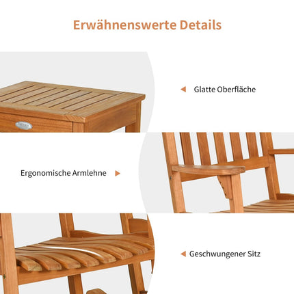 Třídílný bistro set s houpacími křesly z přírodního eukalyptového dřeva