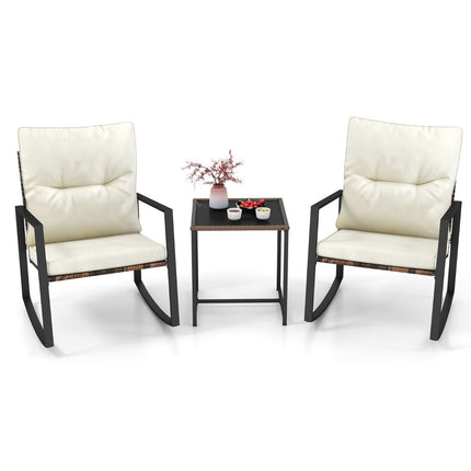 3-piece garden furniture set, balcony furniture with cushions, 2 rocking chairs and table