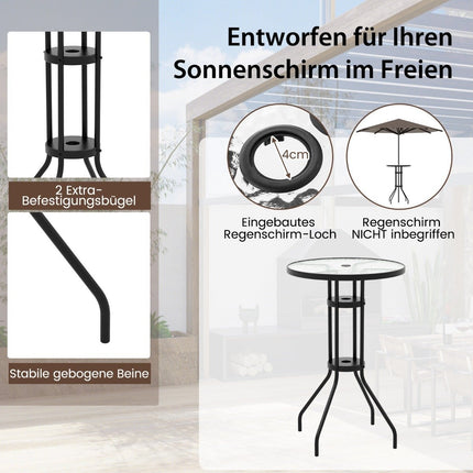 Třídílný venkovní bistro set, barový stůl na terasu se 2 skládacími židlemi a otvorem pro slunečník, béžový