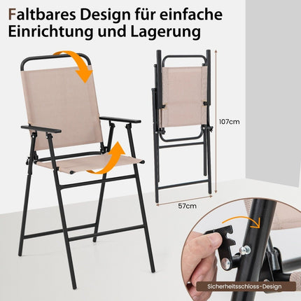 Třídílný venkovní bistro set, barový stůl na terasu se 2 skládacími židlemi a otvorem pro slunečník, béžový
