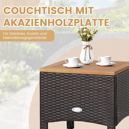 Třídílná sestava ratanového zahradního nábytku se 2 křesly a 1 odkládacím stolkem, ratanový zahradní set, zahradní lounge, hnědá