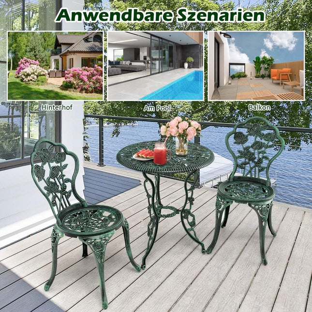 3dílný bistro set v antickém stylu s růžovým dekorem, sedací sestava, balkonový a zahradní set se 2 židlemi