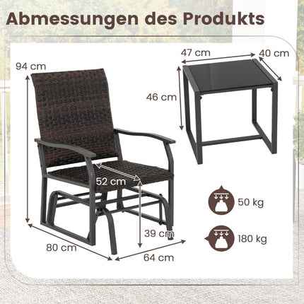 3-delige rotan balkonmeubelset Balkonset met 2 stoelen en tafel Tuinmeubelen met gevoerde zitting