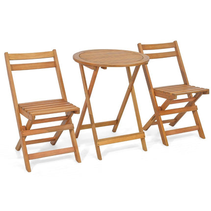 3dílný dřevěný bistro set s pevným rámem z akácie, laťkovým sedákem a deskou stolu