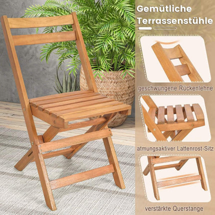 3dílný dřevěný bistro set s pevným rámem z akácie, laťkovým sedákem a deskou stolu