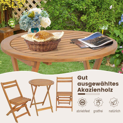 3dílný dřevěný bistro set s pevným rámem z akácie, laťkovým sedákem a deskou stolu
