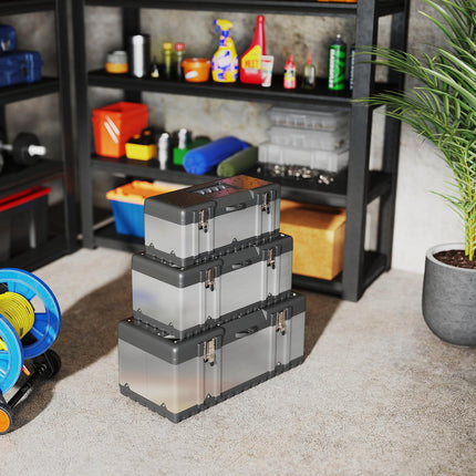 Třídílný set kufrů na nářadí, nerezová ocel, plast, stříbrný