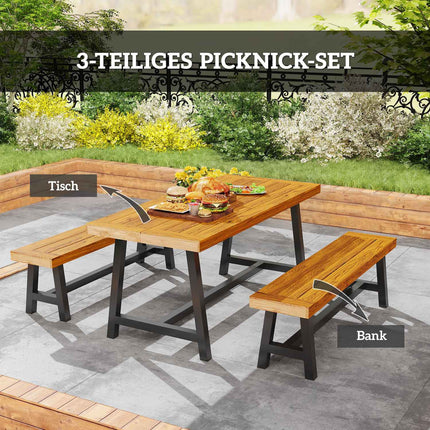 Třídílný teakový jídelní set s lavicemi pro 4 osoby