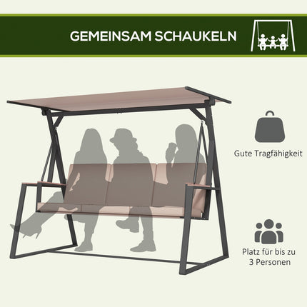 Třímístná khaki houpačka s polstry a stříškou, 300 kg