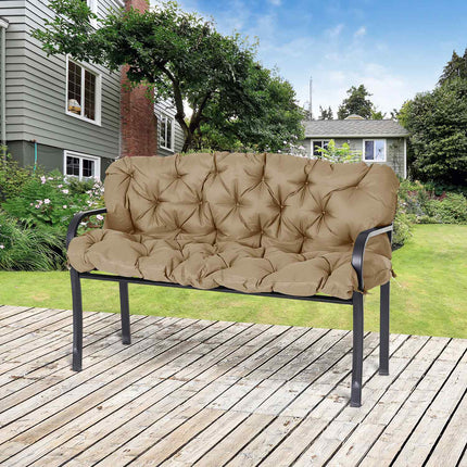Khaki 3-seat bench cushion with straps, outdoor/indoor