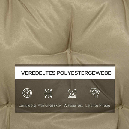 Khaki 3-seat bench cushion with straps, outdoor/indoor
