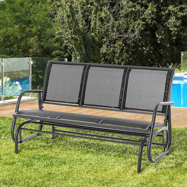 Třímístná kovová zahradní houpačka, odolná povětrnosti, černá