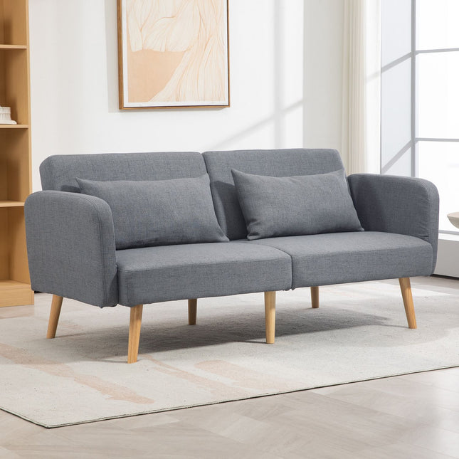 Gray 3-seater sofa bed, adjustable back, linen look