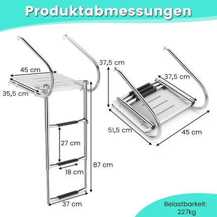 Třístupňový skládací teleskopický lodní žebřík s laminátovou plošinou a 2 madly 51.5 x 45 x 37.5 cm