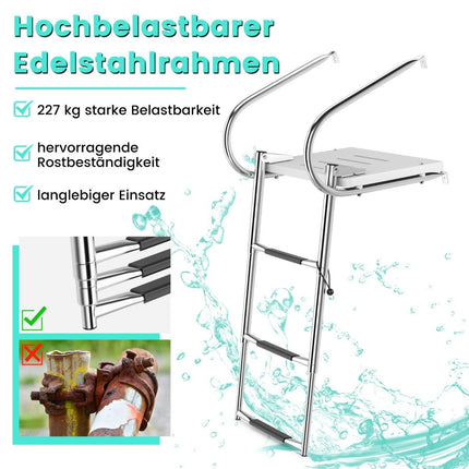 Třístupňový skládací teleskopický lodní žebřík s laminátovou plošinou a 2 madly 51.5 x 45 x 37.5 cm