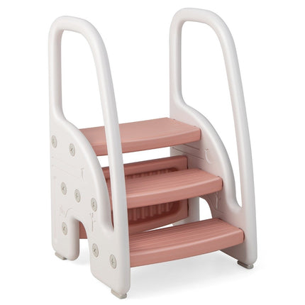 3 step step stool for children climbing aid with safety handles 50 kg load capacity pink