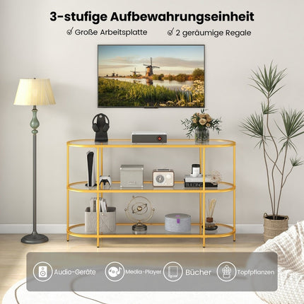 3patrový TV stolek pro televize do 65 palců, zlatý, 140 x 41 x 82 cm