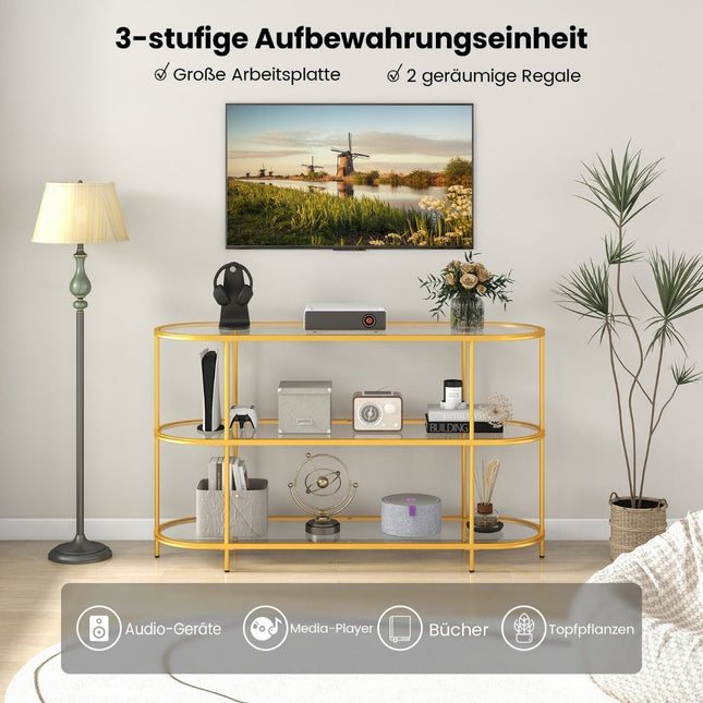3-tier TV cabinet TV stand for TVs up to 65 inches gold 140 x 41 x 82 cm