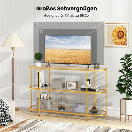 3patrový TV stolek pro televize do 65 palců, zlatý, 140 x 41 x 82 cm