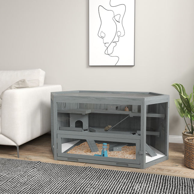 Šestihranná dřevěná klec pro hlodavce se sklopným víkem, 115x60x55 cm