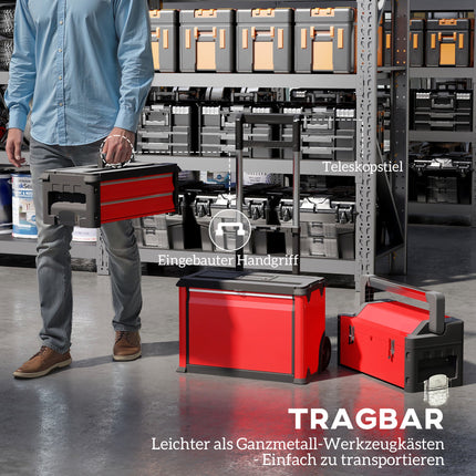 3-Tier Toolbox Set with Wheels, Steel & Plastic