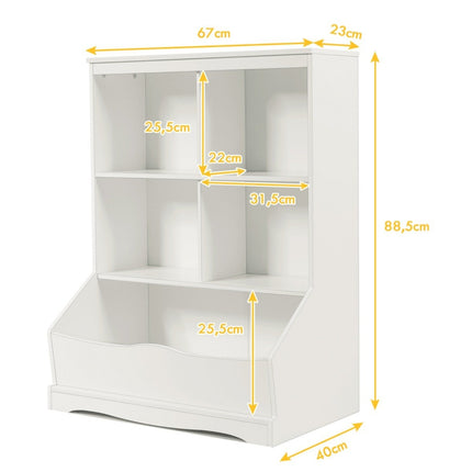 3patrová skříňka na hračky se čtyřmi otevřenými přihrádkami a boxem 67 x 40 x 88 cm, bílá