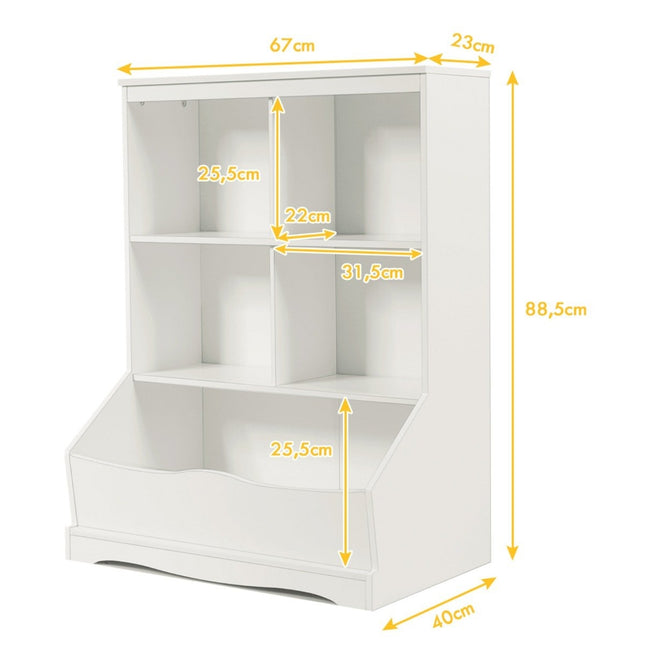 3-tier toy cabinet with four open compartments and a box 67 x 40 x 88 cm white