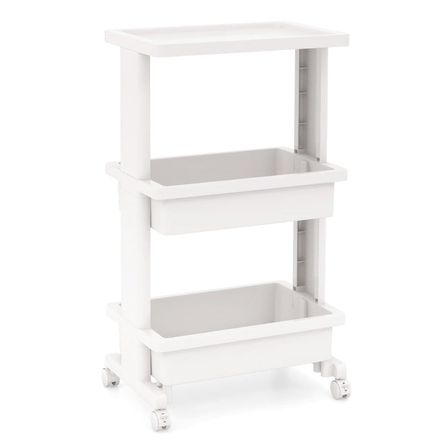 3-laags trolley met tafelblad en vergrendelbare wielen kunststof trolley
