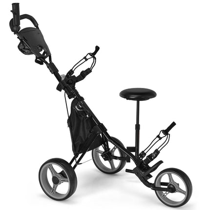 3kolový golfový vozík z hliníku s držákem deštníku a sedátkem, skládací golfový vozík šedý