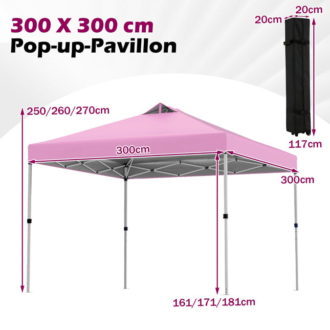 3 x 3 m růžový pop-up pavilon s pytli s pískem a kolíky