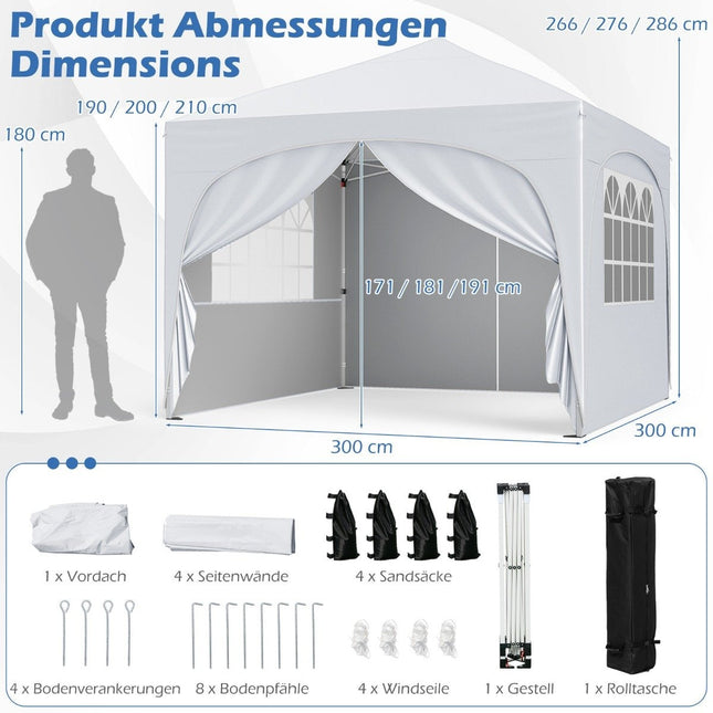 3x3 m Pop-Up Luifeltent met 4 verwijderbare wanden