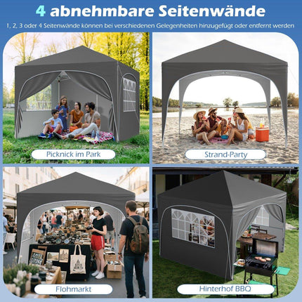 Nůžkový altán 3x3 m se 4 odnímatelnými stěnami, šedá
