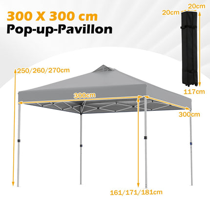 3 x 3 m pop-up pavilon s pytli s pískem a kolíky, šedý