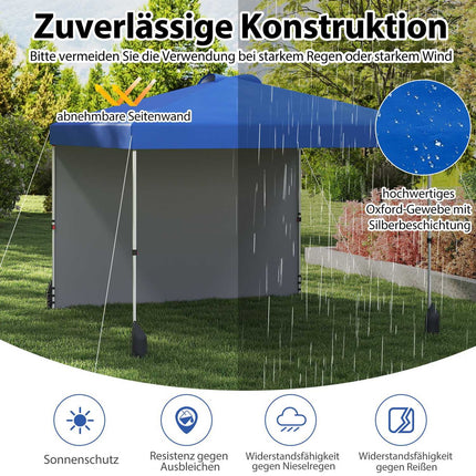 3 x 3 m pop-up pavilon s boční stěnou, přenosný, modrý