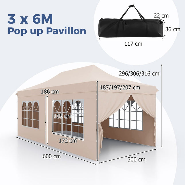 Béžový nůžkový pavilon 3x6m s odnímatelnými bočnicemi