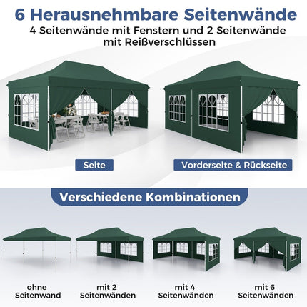 Zelený nůžkový stan 3x6m se 6 odnímatelnými stěnami