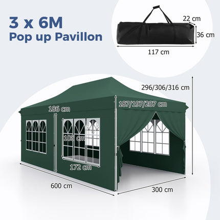 Zelený nůžkový stan 3x6m se 6 odnímatelnými stěnami