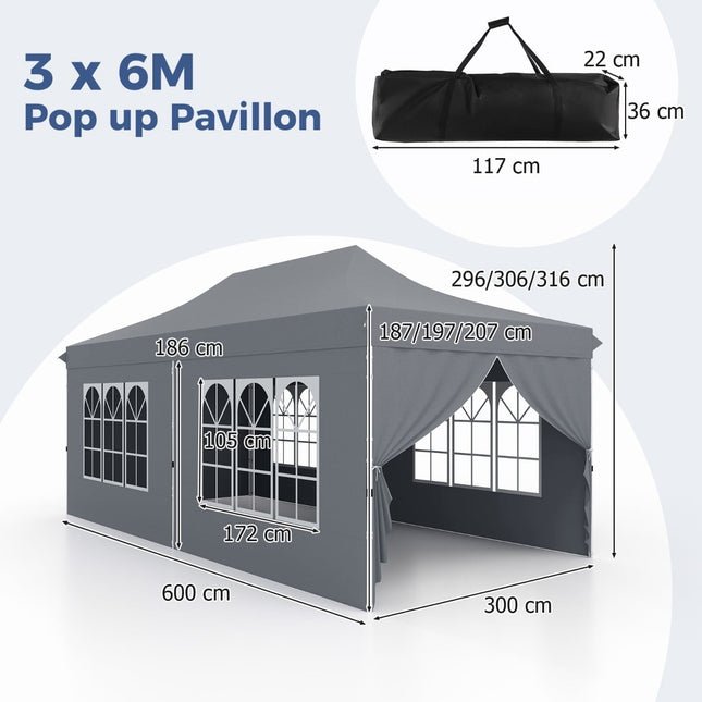 Šedý nůžkový stan 3x6m se 6 odnímatelnými stěnami