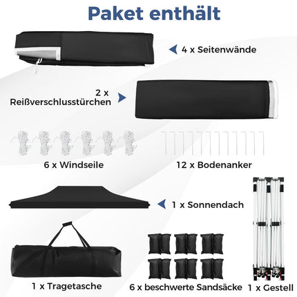 Nůžkový stan 3x6 m s odnímatelnými stěnami, černá