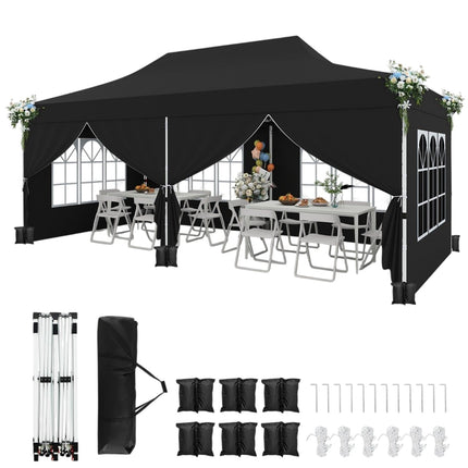 Nůžkový stan 3x6 m s odnímatelnými stěnami, černá