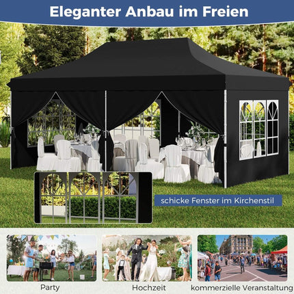Nůžkový stan 3x6 m s odnímatelnými stěnami, černá